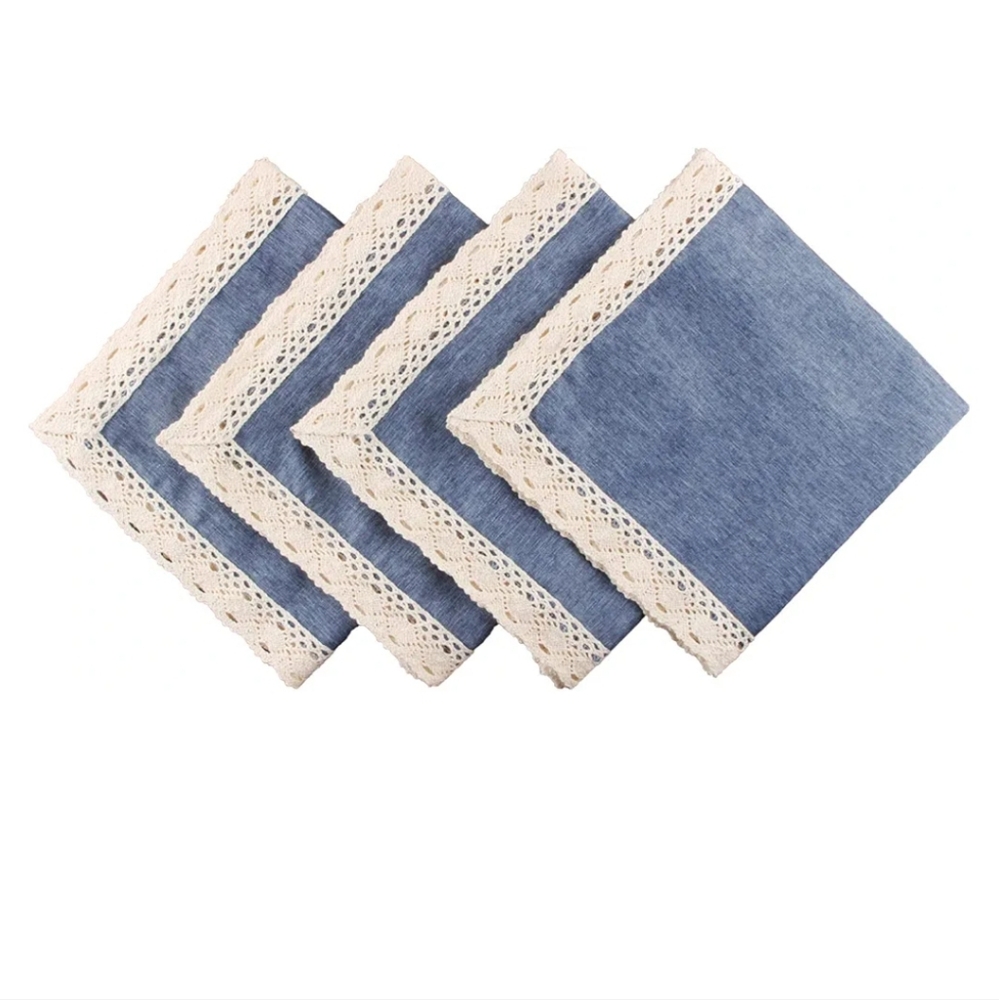 EHouseHome faux Linen tablecloth 70x70 & Napkins 20x20 denim blue & cream NWOT - Picture 4 of 7
